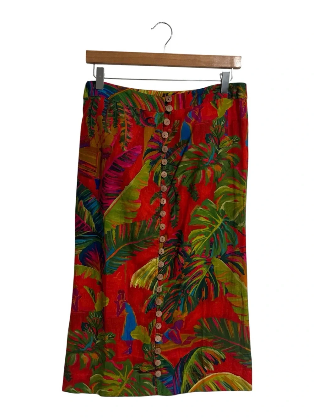 FARM Rio Urban Jungle Button Front linen blend Midi Skirt Medium